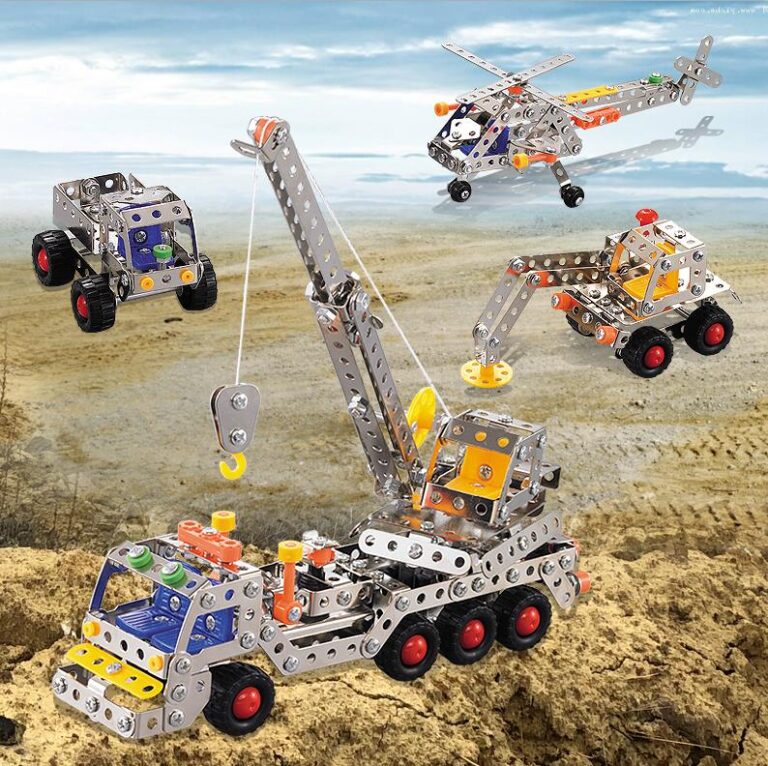 metal educational toy erector set meccano set 4in1 big crane set helicopter dgger and truck