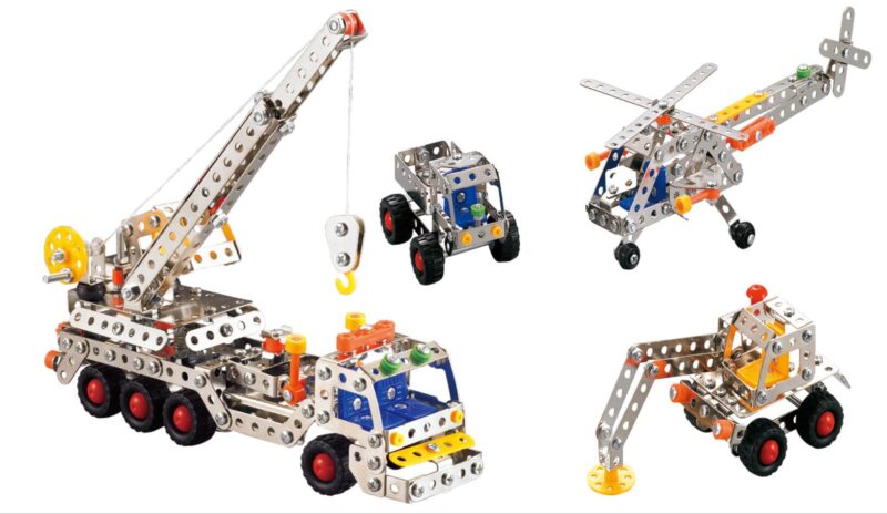 metal educational toy erector set meccano set 4in1 big crane set helicopter dgger and truck