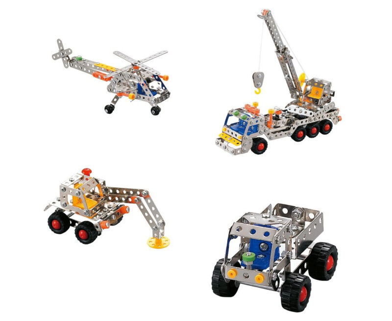 metal construction toy 4in1 big crane set helicopter dgger and truck