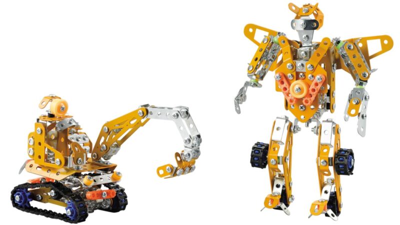 metal educational toy meccano set erector sets 2in1 transformer toy robot and excavator