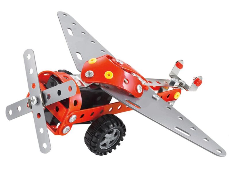 metal construction toy pull back aeroplane meccano set erector set