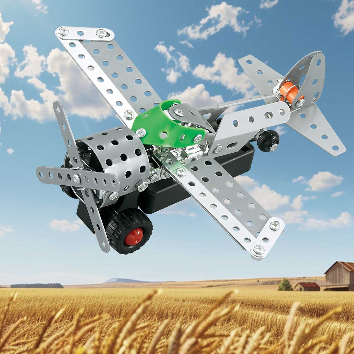 metal construction toy erector set motorized aeroplane