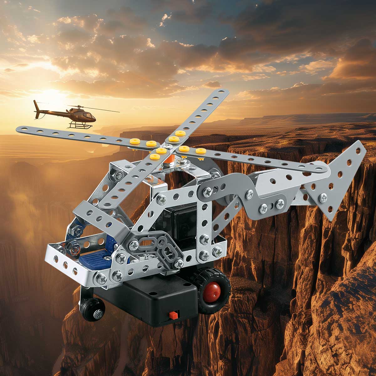 metal construction toy erector set motorized metal building toy helicopter